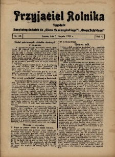 Przyjaciel Rolnika: bezpłatny dodatek do Głosu Leszczyńskiego i Głosu Polskiego 1931.08.07 R.4 Nr32