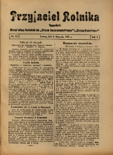 Przyjaciel Rolnika: bezpłatny dodatek do Głosu Leszczyńskiego i Głosu Polskiego 1931.11.06 R.4 Nr45