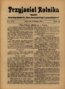 Przyjaciel Rolnika: bezpłatny dodatek do Głosu Leszczyńskiego i Głosu Polskiego 1931.11.20 R.4 Nr47