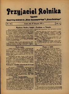 Przyjaciel Rolnika: bezpłatny dodatek do Głosu Leszczyńskiego i Głosu Polskiego 1931.11.27 R.4 Nr48
