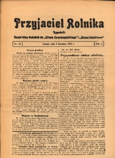 Przyjaciel Rolnika: bezpłatny dodatek do Głosu Leszczyńskiego i Głosu Polskiego 1932.04.08 R.5 Nr14
