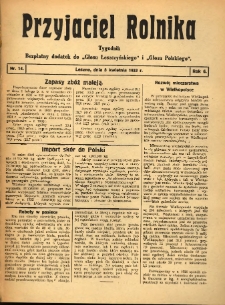 Przyjaciel Rolnika: bezpłatny dodatek do Głosu Leszczyńskiego i Głosu Polskiego 1933.04.08 R.6 Nr14