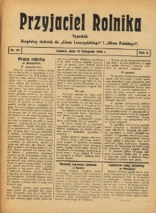 Przyjaciel Rolnika: bezpłatny dodatek do Głosu Leszczyńskiego i Głosu Polskiego 1933.11.12 R.6 Nr27