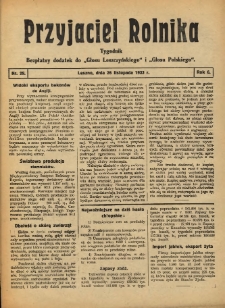 Przyjaciel Rolnika: bezpłatny dodatek do Głosu Leszczyńskiego i Głosu Polskiego 1933.11.26 R.6 Nr29