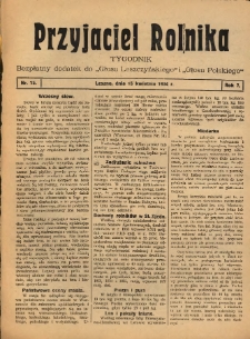 Przyjaciel Rolnika: bezpłatny dodatek do Głosu Leszczyńskiego i Głosu Polskiego 1934.04.15 R.7 Nr15
