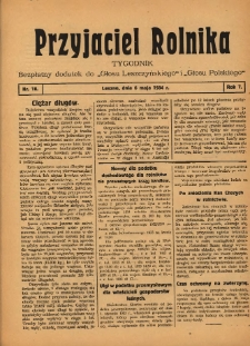 Przyjaciel Rolnika: bezpłatny dodatek do Głosu Leszczyńskiego i Głosu Polskiego 1934.05.06 R.7 Nr18