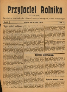 Przyjaciel Rolnika: bezpłatny dodatek do Głosu Leszczyńskiego i Głosu Polskiego 1934.07.22 R.7 Nr29