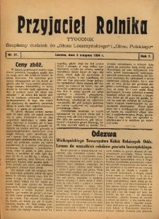 Przyjaciel Rolnika: bezpłatny dodatek do Głosu Leszczyńskiego i Głosu Polskiego 1934.08.05 R.7 Nr31