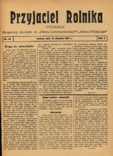 Przyjaciel Rolnika: bezpłatny dodatek do Głosu Leszczyńskiego i Głosu Polskiego 1934.08.12 R.7 Nr32