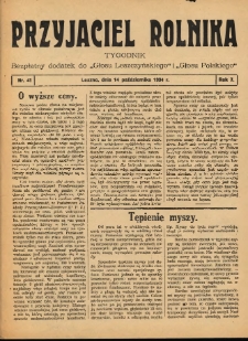 Przyjaciel Rolnika: bezpłatny dodatek do Głosu Leszczyńskiego i Głosu Polskiego 1934.10.14 R.7 Nr41