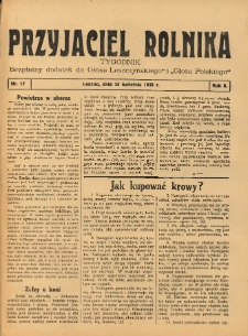 Przyjaciel Rolnika: bezpłatny dodatek do Głosu Leszczyńskiego i Głosu Polskiego 1935.04.28 R.8 Nr17