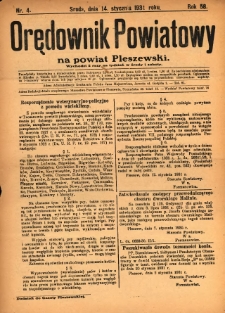 Orędownik Powiatowy na Powiat Pleszewski 1931.01.14 R.58 Nr4