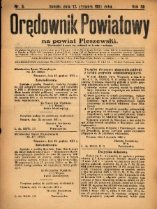 Orędownik Powiatowy na Powiat Pleszewski 1931.01.17 R.58 Nr5