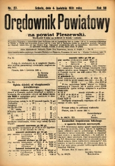 Orędownik Powiatowy na Powiat Pleszewski 1931.04.04 R.58 Nr27