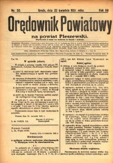 Orędownik Powiatowy na Powiat Pleszewski 1931.04.22 R.58 Nr32