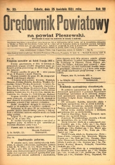 Orędownik Powiatowy na Powiat Pleszewski 1931.04.25 R.58 Nr33