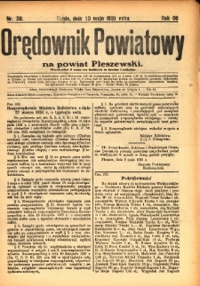 Orędownik Powiatowy na Powiat Pleszewski 1931.05.13 R.58 Nr38
