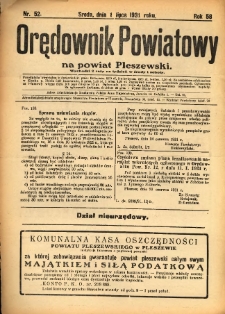 Orędownik Powiatowy na Powiat Pleszewski 1931.07.01 R.58 Nr52