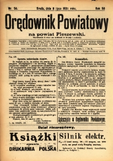 Orędownik Powiatowy na Powiat Pleszewski 1931.07.08 R.58 Nr54