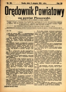 Orędownik Powiatowy na Powiat Pleszewski 1931.08.05 R.58 Nr62