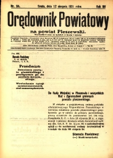 Orędownik Powiatowy na Powiat Pleszewski 1931.08.12 R.58 Nr64