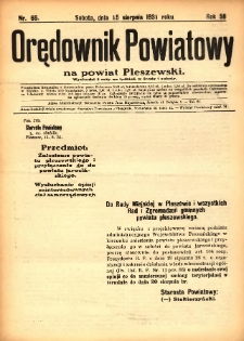 Orędownik Powiatowy na Powiat Pleszewski 1931.08.15 R.58 Nr65