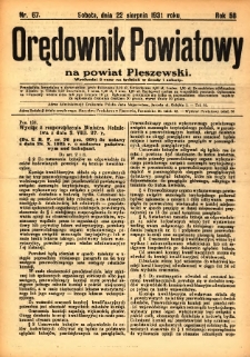 Orędownik Powiatowy na Powiat Pleszewski 1931.08.22 R.58 Nr67