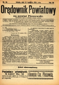 Orędownik Powiatowy na Powiat Pleszewski 1931.11.14 R.58 Nr91