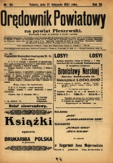 Orędownik Powiatowy na Powiat Pleszewski 1931.11.21 R.58 Nr93