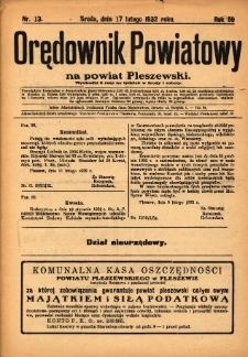 Orędownik Powiatowy na Powiat Pleszewski 1932.02.17 R.59 Nr13