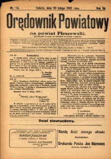 Orędownik Powiatowy na Powiat Pleszewski 1932.02.20 R.59 Nr14