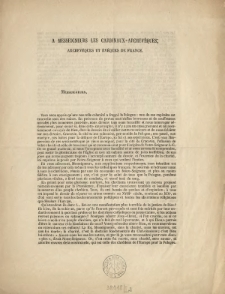 A Messeigneurs les cardinaux-archev&ecirc;ques, archev&ecirc;ques et &eacute;v&ecirc;ques de France