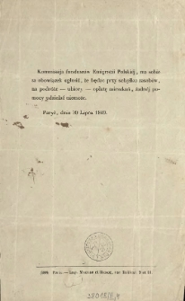 [Zawiadomienie Inc.:] " Kommissija fundusz&oacute;w Emigracii Polskiej, ma sobie za obowiązek ogłosić ..."