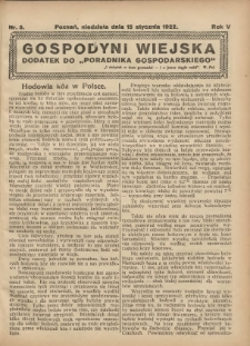 Gospodyni Wiejska: dodatek do „Poradnika Gospodarskiego” 1922.01.15 R.5 Nr3