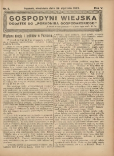 Gospodyni Wiejska: dodatek do „Poradnika Gospodarskiego” 1922.01.29 R.5 Nr5