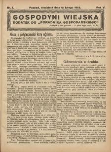 Gospodyni Wiejska: dodatek do „Poradnika Gospodarskiego” 1922.02.12 R.5 Nr7