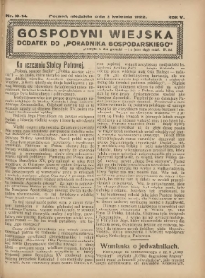 Gospodyni Wiejska: dodatek do „Poradnika Gospodarskiego” 1922.04.02 R.5 Nr10-14