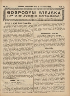 Gospodyni Wiejska: dodatek do „Poradnika Gospodarskiego” 1922.04.09 R.5 Nr15