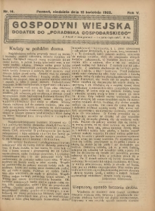 Gospodyni Wiejska: dodatek do „Poradnika Gospodarskiego” 1922.04.16 R.5 Nr16