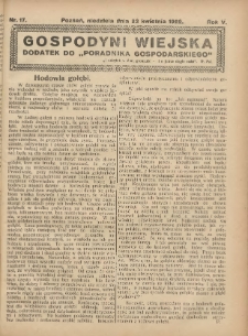 Gospodyni Wiejska: dodatek do „Poradnika Gospodarskiego” 1922.04.23 R.5 Nr17