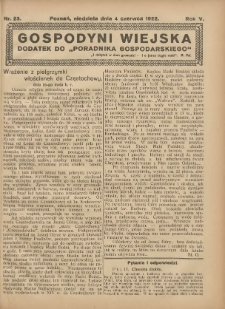 Gospodyni Wiejska: dodatek do „Poradnika Gospodarskiego” 1922.06.04 R.5 Nr23