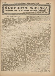 Gospodyni Wiejska: dodatek do „Poradnika Gospodarskiego” 1922.07.16 R.5 Nr29