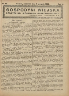 Gospodyni Wiejska: dodatek do „Poradnika Gospodarskiego” 1922.08.06 R.5 Nr32
