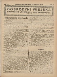 Gospodyni Wiejska: dodatek do „Poradnika Gospodarskiego” 1922.08.20 R.5 Nr34
