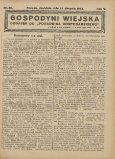 Gospodyni Wiejska: dodatek do „Poradnika Gospodarskiego” 1922.08.27 R.5 Nr35