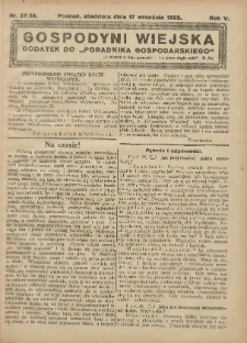 Gospodyni Wiejska: dodatek do „Poradnika Gospodarskiego” 1922.09.17 R.5 Nr37-38