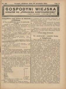 Gospodyni Wiejska: dodatek do „Poradnika Gospodarskiego” 1922.09.24 R.5 Nr39