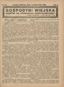Gospodyni Wiejska: dodatek do „Poradnika Gospodarskiego” 1922.10.01 R.5 Nr40