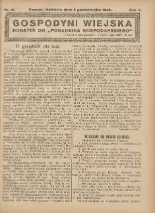 Gospodyni Wiejska: dodatek do „Poradnika Gospodarskiego” 1922.10.06 R.5 Nr41