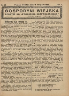 Gospodyni Wiejska: dodatek do „Poradnika Gospodarskiego” 1922.11.12 R.5 Nr46